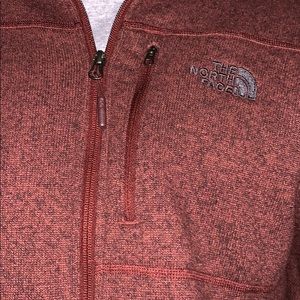 North Face maroon zip up w/ hood